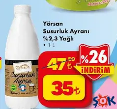 YÖRSAN SUSURLUK AYRANI %2,3 YAĞLI 1 L fiyat ve kampanya bilgisi